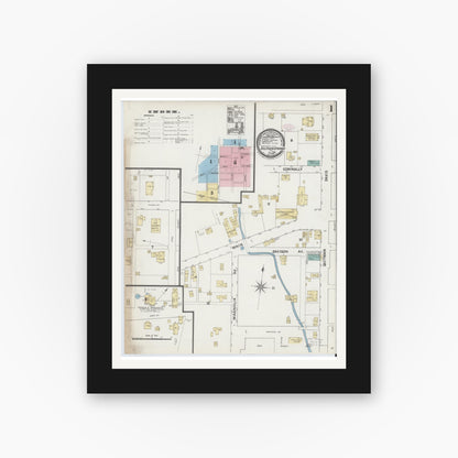 Old map wall art mockup — black gallery frame with white mat — Sanborn Fire Insurance Map from Sulphur Springs, Hopkins County, Texas (1888), Sheet #0001