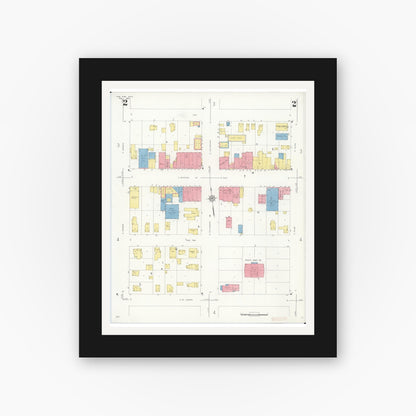 Old map wall art mockup — black gallery frame with white mat — Sanborn Fire Insurance Map from Paw Paw, Van Buren County, Michigan (1934), Sheet #0002