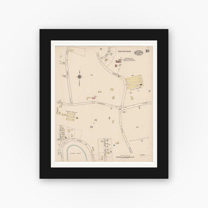 Old map wall art mockup — black gallery frame with white mat — Sanborn Fire Insurance Map from Belmont, Middlesex County, Massachusetts (1922), Sheet #0010