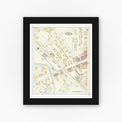 Old map wall art mockup — black gallery frame with white mat — Sanborn Fire Insurance Map from Columbus Grove, Putnam County, Ohio (1911), Sheet #0002