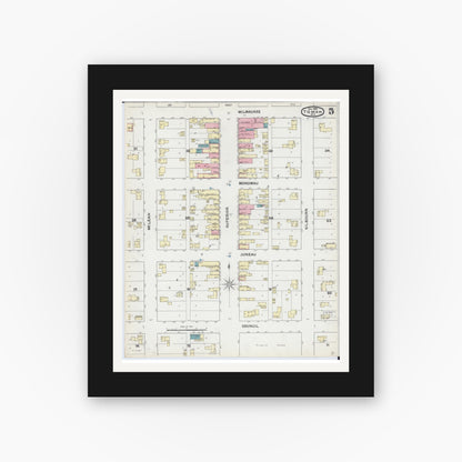 Old map wall art mockup — black gallery frame with white mat — Sanborn Fire Insurance Map from Tomah, Monroe County, Wisconsin (1891), Sheet #0005