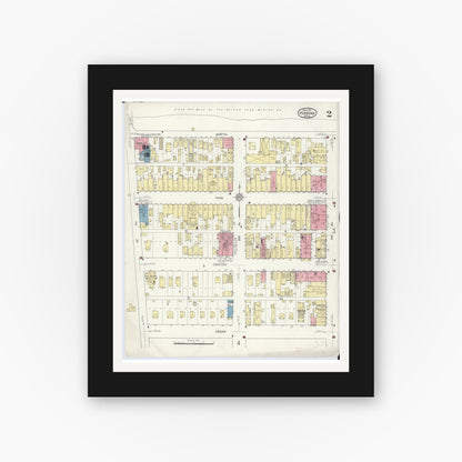 Old map wall art mockup — black gallery frame with white mat — Sanborn Fire Insurance Map from Hibbing, Saint Louis County, Minnesota (1913), Sheet #0002