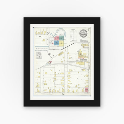 Old map wall art mockup — black gallery frame with white mat — Sanborn Fire Insurance Map from Williamsburg, Clermont County, Ohio (1911), Sheet #0001
