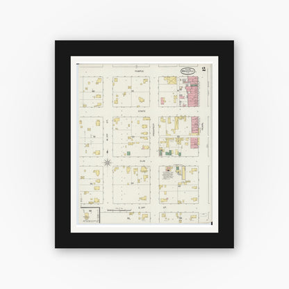 Old map wall art mockup — black gallery frame with white mat — Sanborn Fire Insurance Map from Waverly, Morgan County, Illinois (1894), Sheet #0002