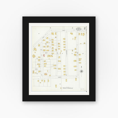 Old map wall art mockup — black gallery frame with white mat — Sanborn Fire Insurance Map from Ridgway, Elk County, Pennsylvania (1904), Sheet #0007