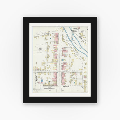 Old map wall art mockup — black gallery frame with white mat — Sanborn Fire Insurance Map from Stroudsburg, Monroe County, Pennsylvania (1892), Sheet #0003