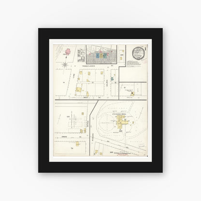 Old map wall art mockup — black gallery frame with white mat — Sanborn Fire Insurance Map from Escondido, San Diego County, California (1892), Sheet #0001