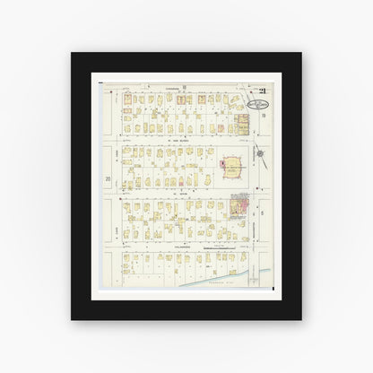 Old map wall art mockup — black gallery frame with white mat — Sanborn Fire Insurance Map from Battle Creek, Calhoun County, Michigan (1913), Sheet #0021