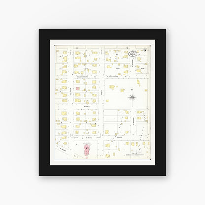 Old map wall art mockup — black gallery frame with white mat — Sanborn Fire Insurance Map from Albia, Monroe County, Iowa (1907), Sheet #0006