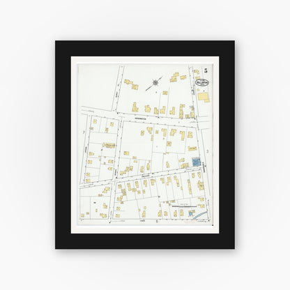 Old map wall art mockup — black gallery frame with white mat — Sanborn Fire Insurance Map from Holliston, Middlesex County, Massachusetts (1919), Sheet #0005
