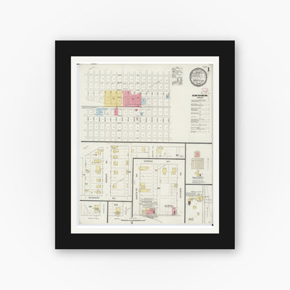 Old map wall art mockup — black gallery frame with white mat — Sanborn Fire Insurance Map from Marceline, Linn County, Missouri (1894) - Complete Map Set