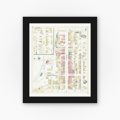 Old map wall art mockup — black gallery frame with white mat — Sanborn Fire Insurance Map from Ashland, Schuylkill County, Pennsylvania (1908), Sheet #0005
