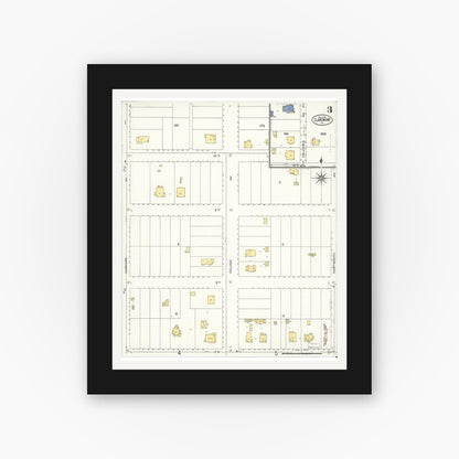 Old map wall art mockup — black gallery frame with white mat — Sanborn Fire Insurance Map from Claremont, Los Angeles County, California (1909), Sheet #0003