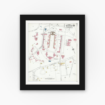 Old map wall art mockup — black gallery frame with white mat — Sanborn Fire Insurance Map from Charlottesville, Independent Cities, Virginia (1920), Sheet #0028