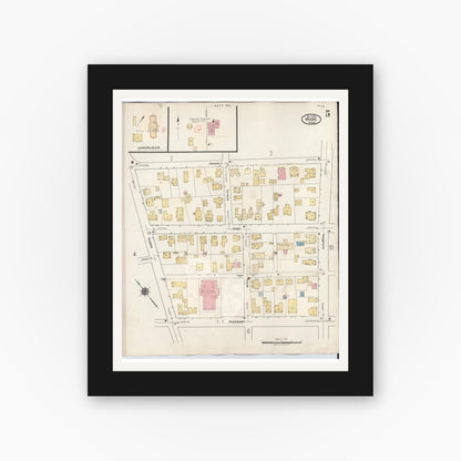 Old map wall art mockup — black gallery frame with white mat — Sanborn Fire Insurance Map from Ware, Hampshire County, Massachusetts (1946), Sheet #0005