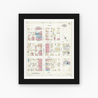 Old map wall art mockup — black gallery frame with white mat — Sanborn Fire Insurance Map from Saint Peter, Nicollet County, Minnesota (1914), Sheet #0003