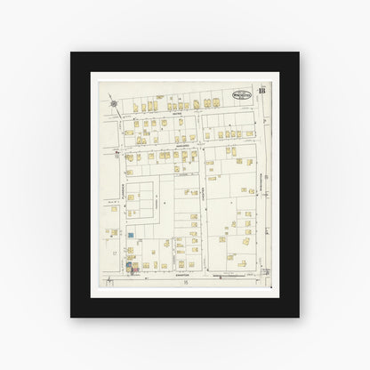Old map wall art mockup — black gallery frame with white mat — Sanborn Fire Insurance Map from Winchester, Middlesex County, Massachusetts (1921), Sheet #0018