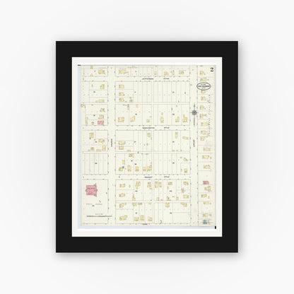 Old map wall art mockup — black gallery frame with white mat — Sanborn Fire Insurance Map from Oak Harbor, Ottawa County, Ohio (1910), Sheet #0002