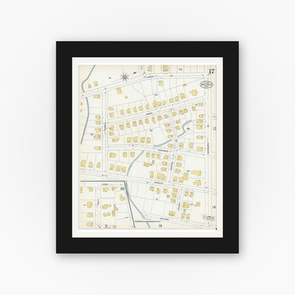 Old map wall art mockup — black gallery frame with white mat — Sanborn Fire Insurance Map from Melrose, Middlesex County, Massachusetts (1903), Sheet #0017