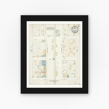 Old map wall art mockup — black gallery frame with white mat — Sanborn Fire Insurance Map from Luling, Caldwell County, Texas (1896), Sheet #0001