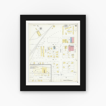 Old map wall art mockup — black gallery frame with white mat — Sanborn Fire Insurance Map from Cisco, Eastland County, Texas (1907), Sheet #0004