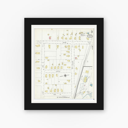Old map wall art mockup — black gallery frame with white mat — Sanborn Fire Insurance Map from Phelps, Ontario County, New York (1911), Sheet #0007