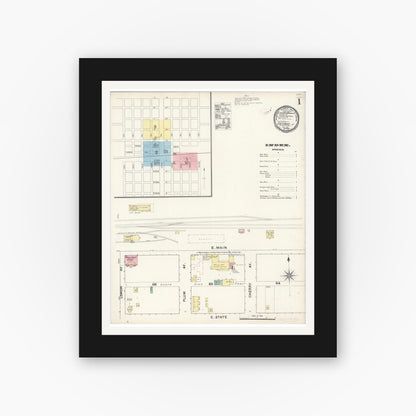 Old map wall art mockup — black gallery frame with white mat — Sanborn Fire Insurance Map from Ontario, San Bernardino County, California (1891) - Complete Map Set