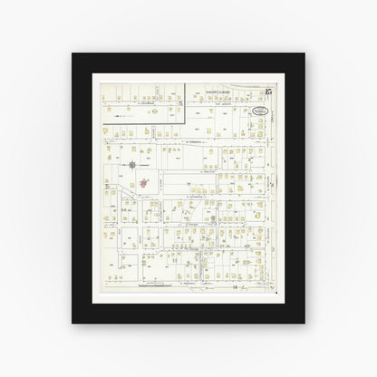 Old map wall art mockup — black gallery frame with white mat — Sanborn Fire Insurance Map from Terrell, Kaufman County, Texas (1914), Sheet #0015