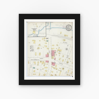 Old map wall art mockup — black gallery frame with white mat — Sanborn Fire Insurance Map from Concord, Jackson County, Michigan (1893), Sheet #0001