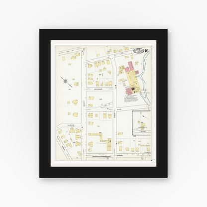 Old map wall art mockup — black gallery frame with white mat — Sanborn Fire Insurance Map from Attleboro, Bristol County, Massachusetts (1916), Sheet #0016