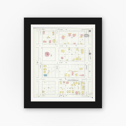 Old map wall art mockup — black gallery frame with white mat — Sanborn Fire Insurance Map from Alton, Madison County, Illinois (1915), Sheet #0021
