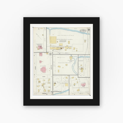 Old map wall art mockup — black gallery frame with white mat — Sanborn Fire Insurance Map from Belvidere, Boone County, Illinois (1897), Sheet #0009