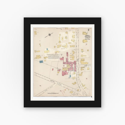 Old map wall art mockup — black gallery frame with white mat — Sanborn Fire Insurance Map from Upton, Worcester County, Massachusetts (1945), Sheet #0002
