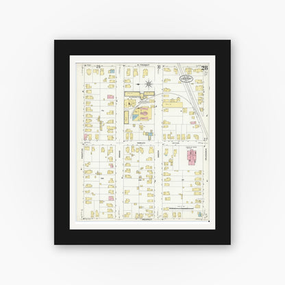 Old map wall art mockup — black gallery frame with white mat — Sanborn Fire Insurance Map from Lockport, Niagara County, New York (1909), Sheet #0028