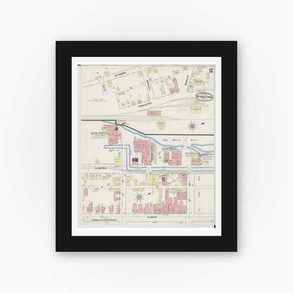 Old map wall art mockup — black gallery frame with white mat — Sanborn Fire Insurance Map from Middletown, Butler County, Ohio (1890), Sheet #0002