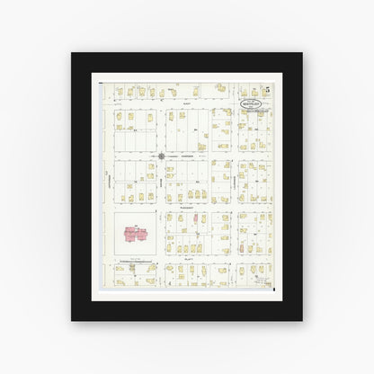 Old map wall art mockup — black gallery frame with white mat — Sanborn Fire Insurance Map from Montpelier, Williams County, Ohio (1910), Sheet #0005