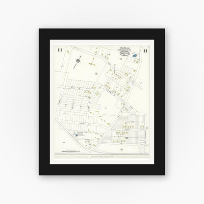 Old map wall art mockup — black gallery frame with white mat — Sanborn Fire Insurance Map from Babylon, Suffolk County, New York (1923), Sheet #0011