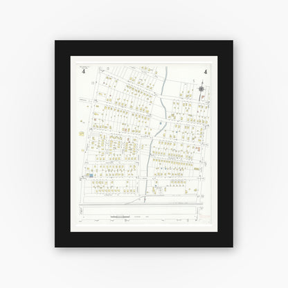Old map wall art mockup — black gallery frame with white mat — Sanborn Fire Insurance Map from Bellmore, Nassau County, New York (1940), Sheet #0004