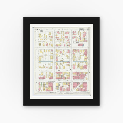 Old map wall art mockup — black gallery frame with white mat — Sanborn Fire Insurance Map from Ironton, Lawrence County, Ohio (1900), Sheet #0005