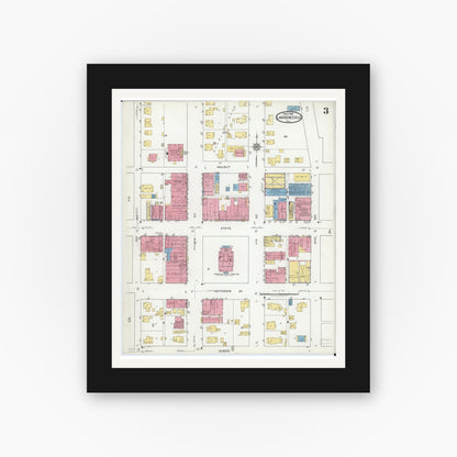 Old map wall art mockup — black gallery frame with white mat — Sanborn Fire Insurance Map from Lawrenceville, Lawrence County, Illinois (1918), Sheet #0003