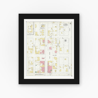 Old map wall art mockup — black gallery frame with white mat — Sanborn Fire Insurance Map from Carmi, White County, Illinois (1899), Sheet #0002
