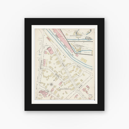 Old map wall art mockup — black gallery frame with white mat — Sanborn Fire Insurance Map from Chicopee, Hampden County, Massachusetts (1885), Sheet #0002