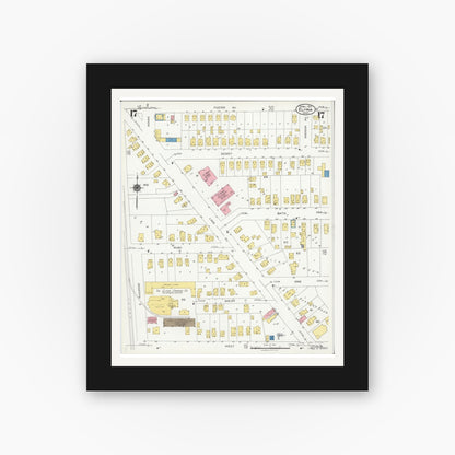 Old map wall art mockup — black gallery frame with white mat — Sanborn Fire Insurance Map from Elyria, Lorain County, Ohio (1925), Sheet #0017