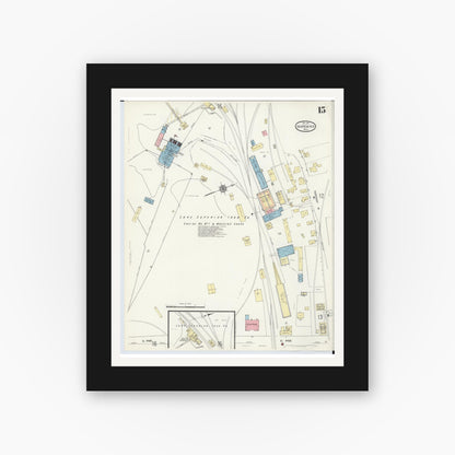 Old map wall art mockup — black gallery frame with white mat — Sanborn Fire Insurance Map from Ishpeming, Marquette County, Michigan (1911), Sheet #0015