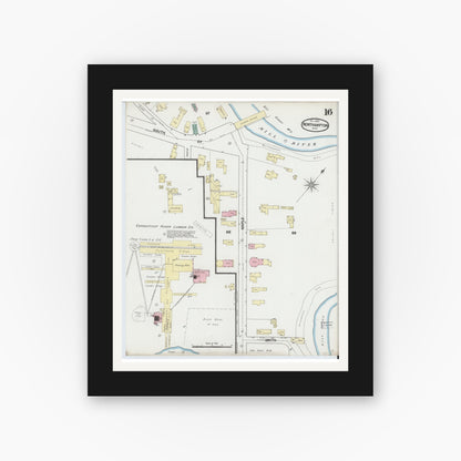 Old map wall art mockup — black gallery frame with white mat — Sanborn Fire Insurance Map from Northampton, Hampshire County, Massachusetts (1889), Sheet #0016