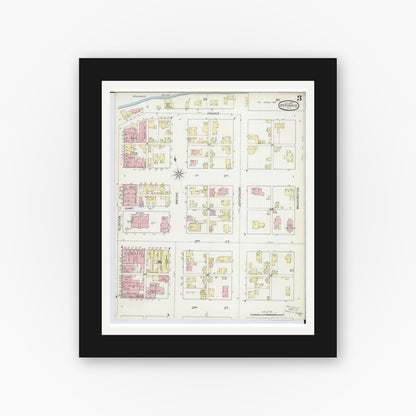 Old map wall art mockup — black gallery frame with white mat — Sanborn Fire Insurance Map from Defiance, Defiance County, Ohio (1893), Sheet #0003