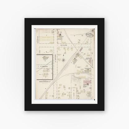 Old map wall art mockup — black gallery frame with white mat — Sanborn Fire Insurance Map from Charlotte, Eaton County, Michigan (1886), Sheet #0003