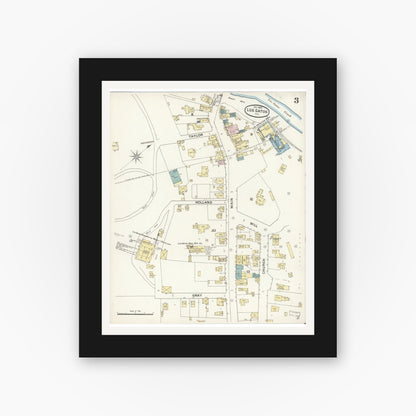 Old map wall art mockup — black gallery frame with white mat — Sanborn Fire Insurance Map from Los Gatos, Santa Clara County, California (1888), Sheet #0003