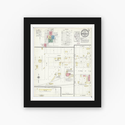 Old map wall art mockup — black gallery frame with white mat — Sanborn Fire Insurance Map from Griggsville, Pike County, Illinois (1913) - Complete Map Set