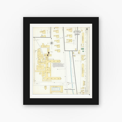 Old map wall art mockup — black gallery frame with white mat — Sanborn Fire Insurance Map from West Palm Beach, Dade County, Florida (1908), Sheet #0008